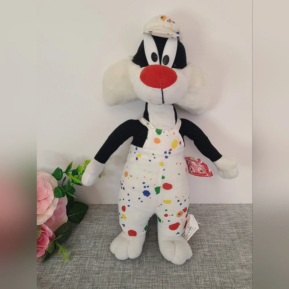 Vintage‎ 1998 Looney Tunes Sylvester Cat Plush 13" Painter Overalls - Picture 1 of 6